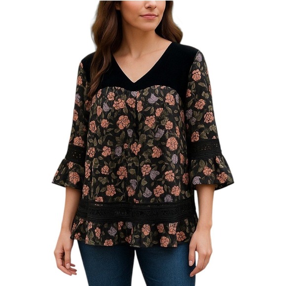Woman Within Womens Tunic Blouse Size 18/20 Boh Dark Romantic Velvet Whimsigoth - Picture 1 of 13